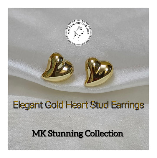 Elegant Gold Heart Stud Earrings