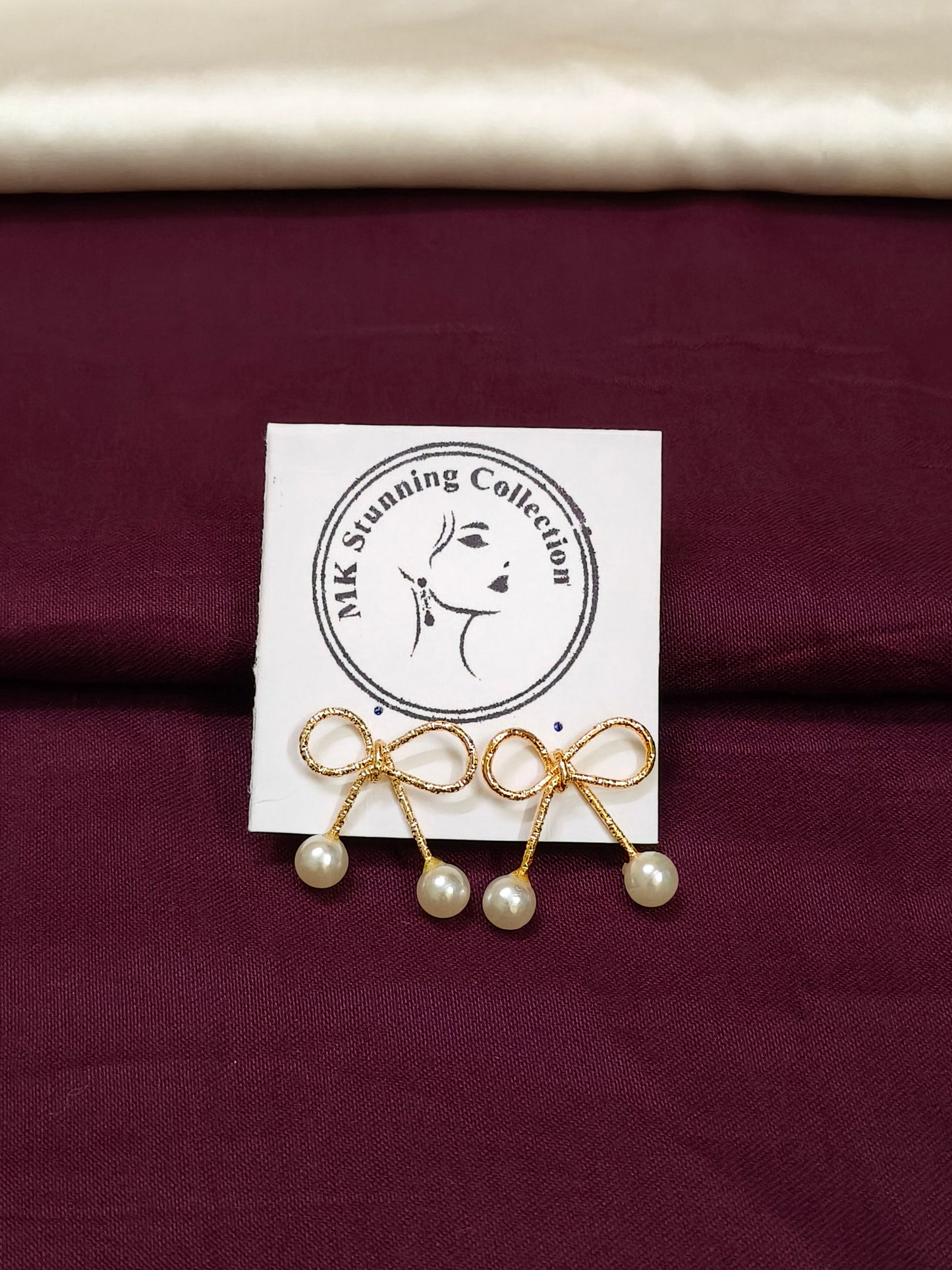 Elegant Bow Pearl Drop Earrings