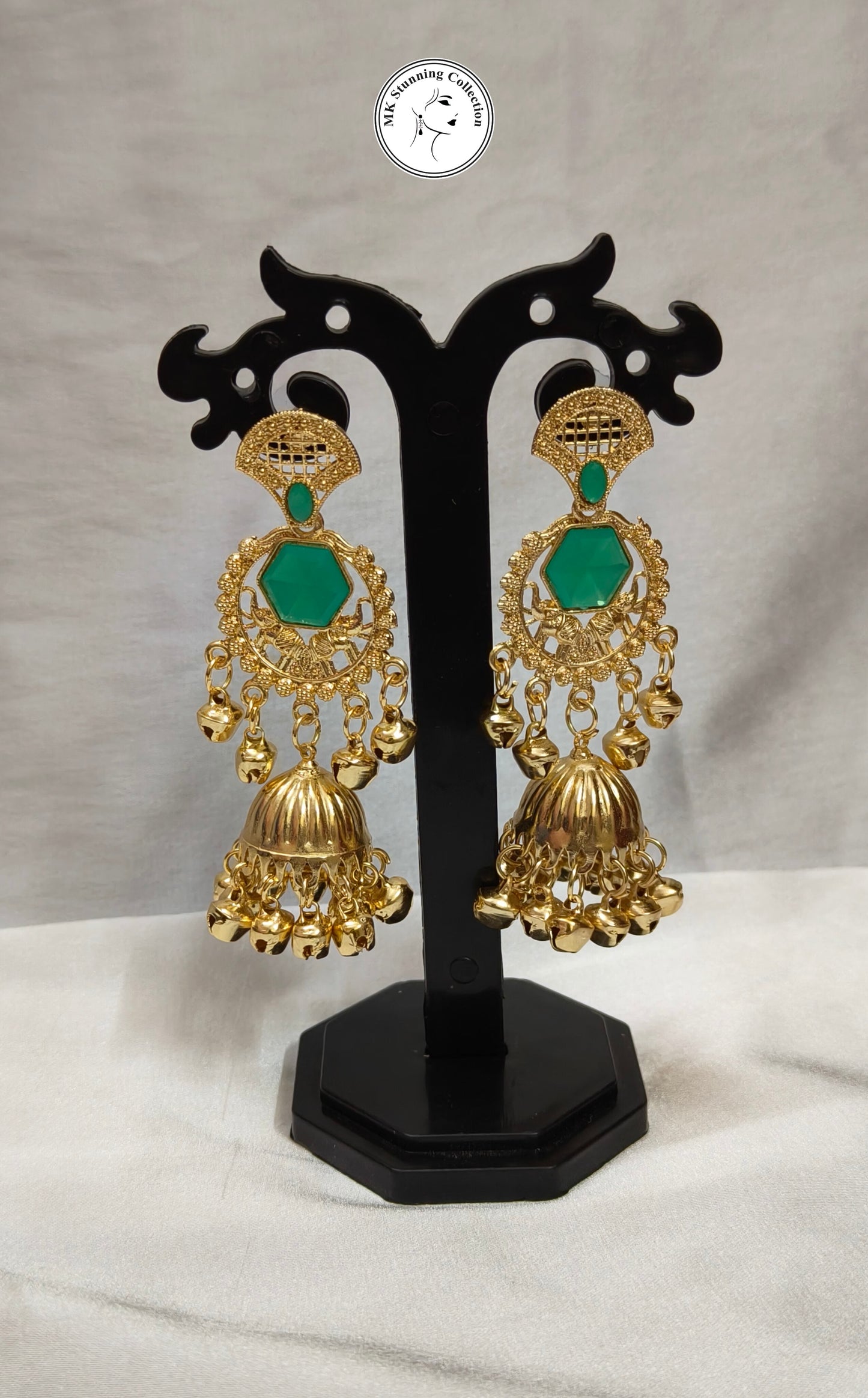 Elegant Green Stone Jhumka Earrings