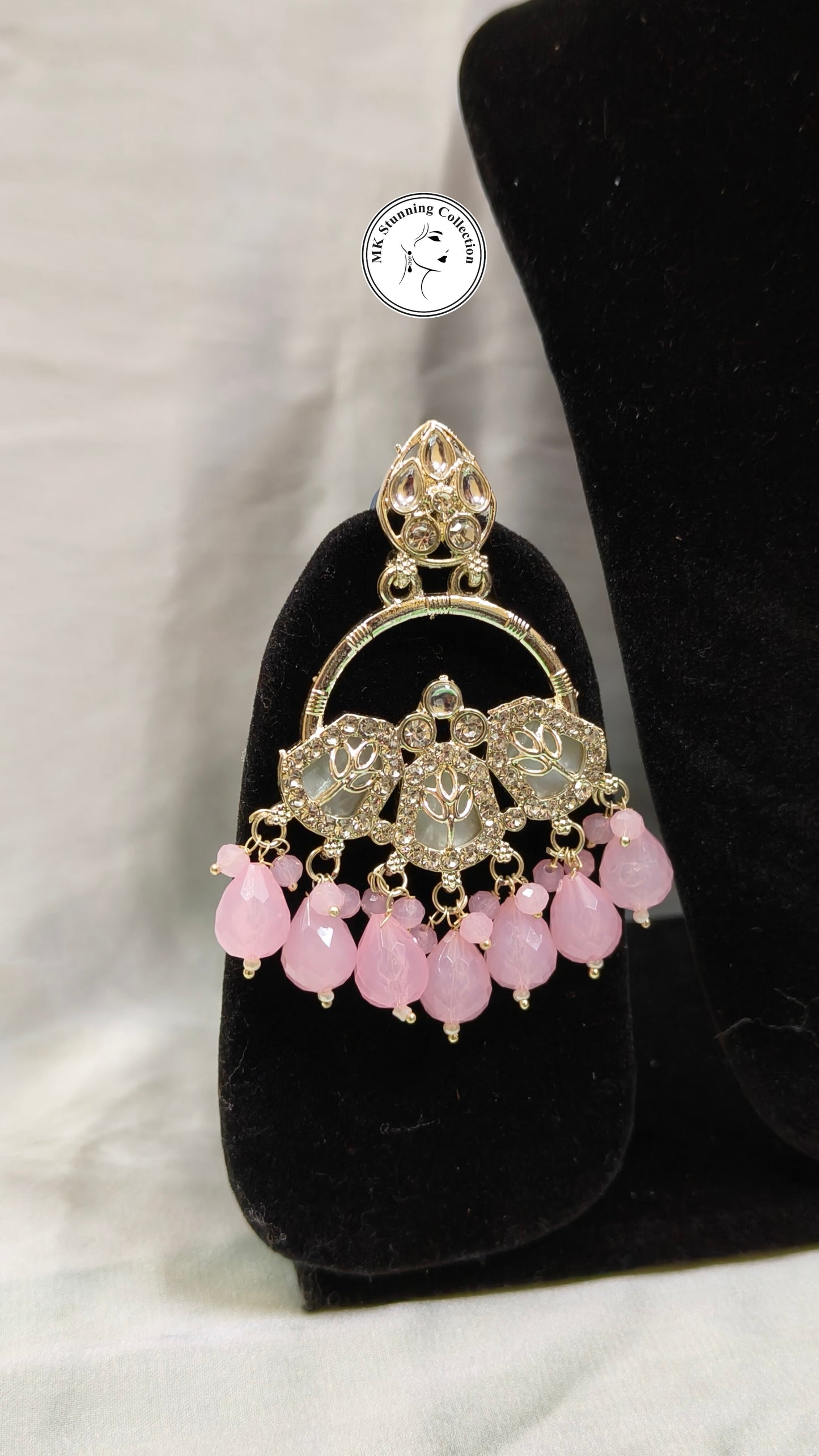 Elegant Pink and Gold Chandelier Earrings