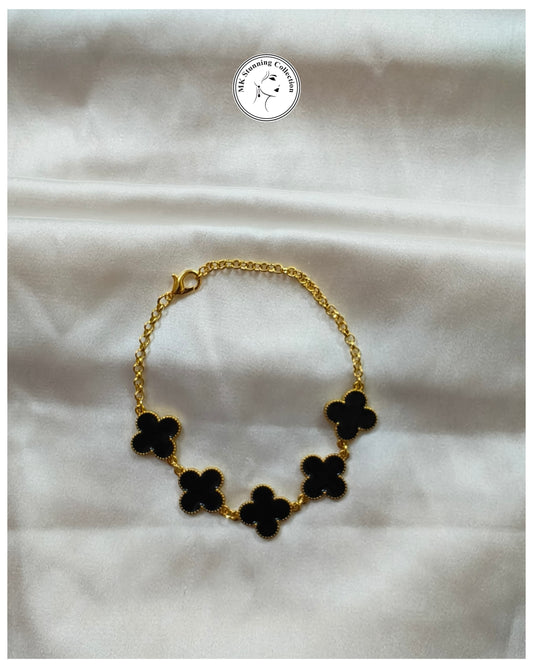 Elegant Black Four-Leaf Clover Chain Bracelet