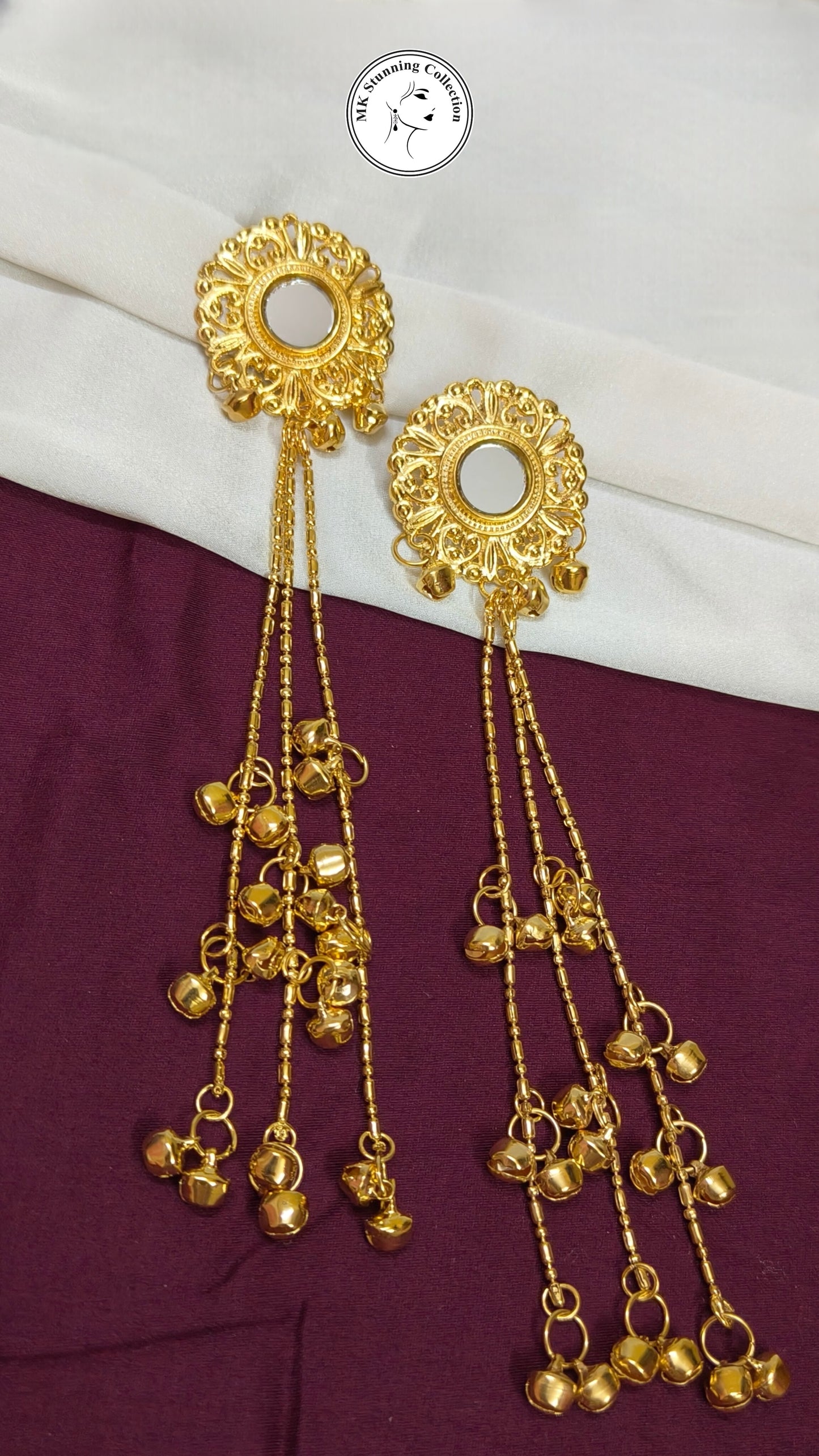 Elegant Gold-Toned Mirror Earrings with Dangling Bells