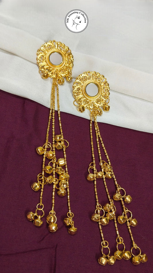 Elegant Gold-Toned Mirror Earrings with Dangling Bells