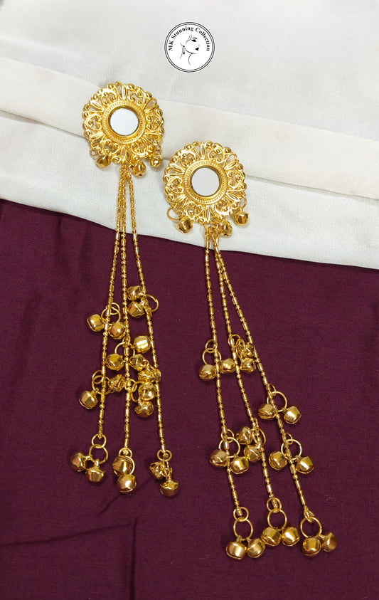Elegant Gold-Toned Mirror Earrings with Dangling Bells