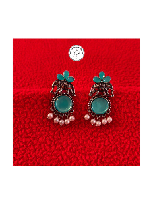 Boho Turquoise-inspired Elephant Earrings with Pearl Dangles