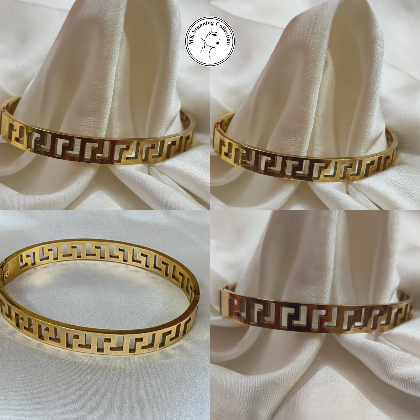 Elegant Gold Greek Key Bangle Bracelet