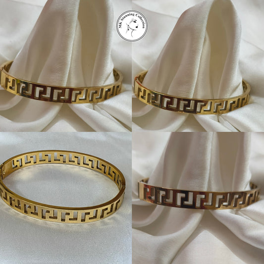 Elegant Gold Greek Key Bangle Bracelet