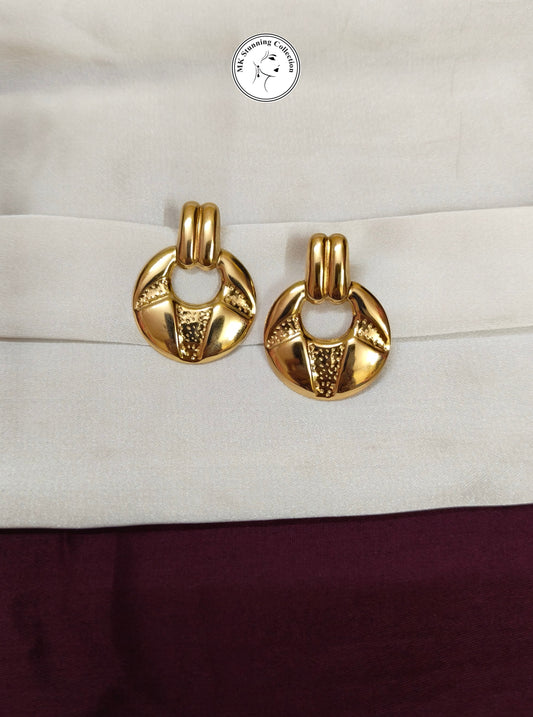 Gold Plated Textured Drop Hoop Earrings – Stainless Steel Statement Jewelry