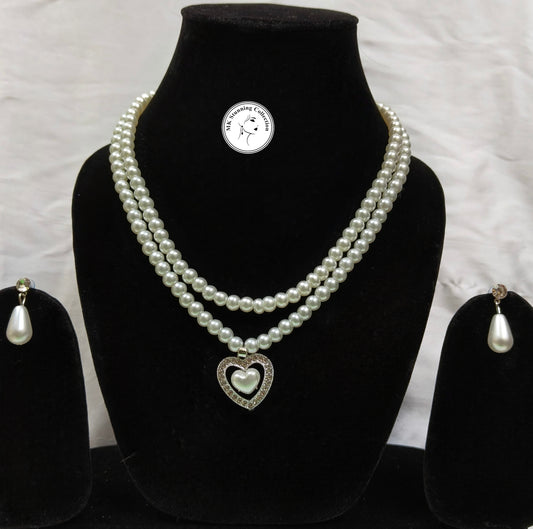 Stunning Pearl Necklace Set with Heart Pendant