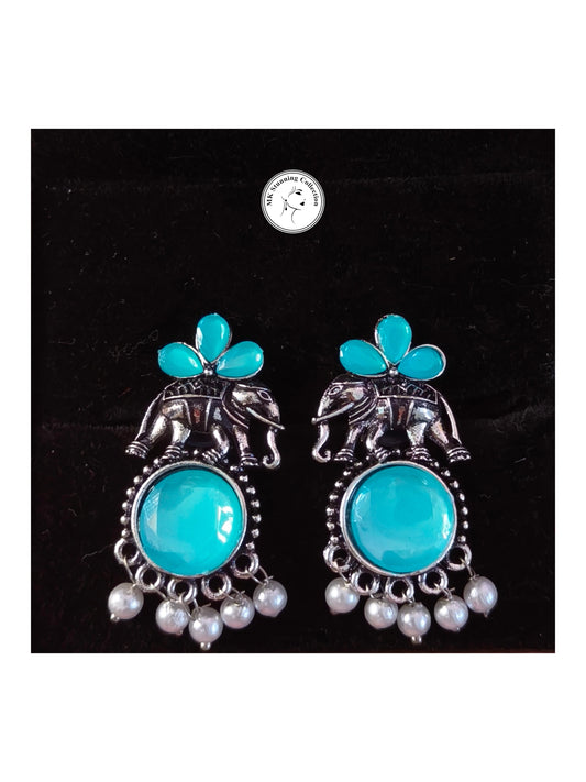 Boho Turquoise-inspired Elephant Earrings with Pearl Dangles