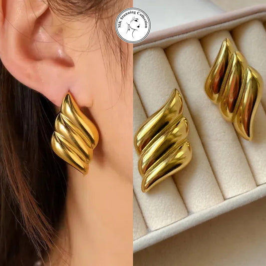 Gold Wave Twist Stud Earrings – Stainless Steel