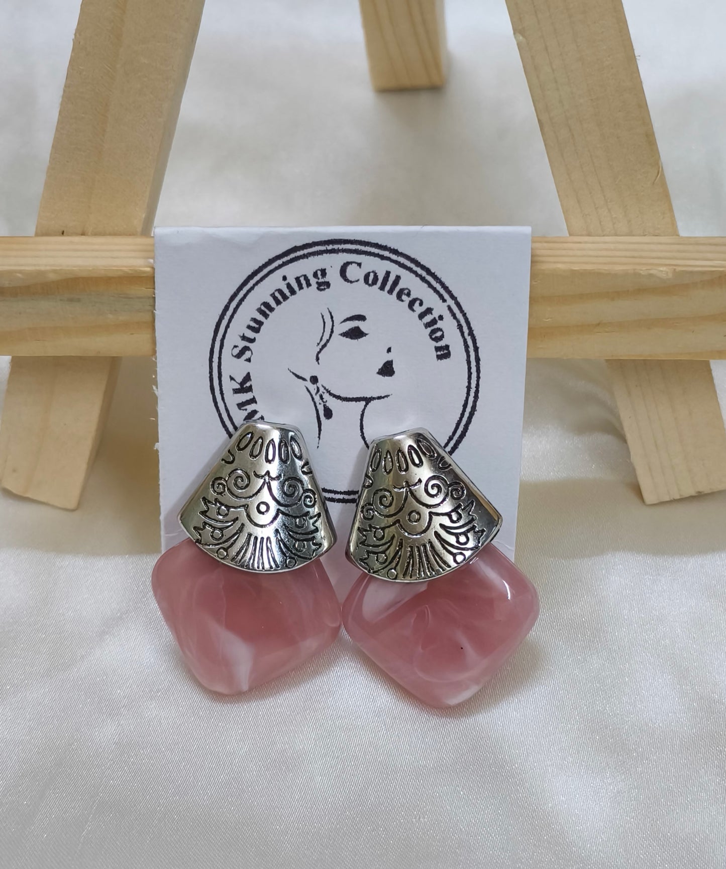 Tribal Silver and Rose Quartz Statement Earrings