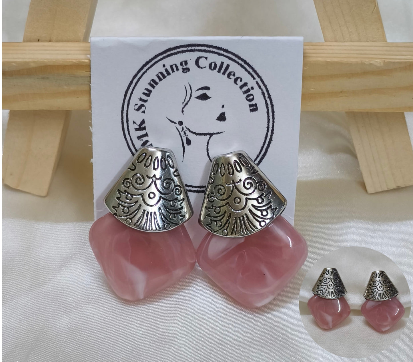 Tribal Silver and Rose Quartz Statement Earrings