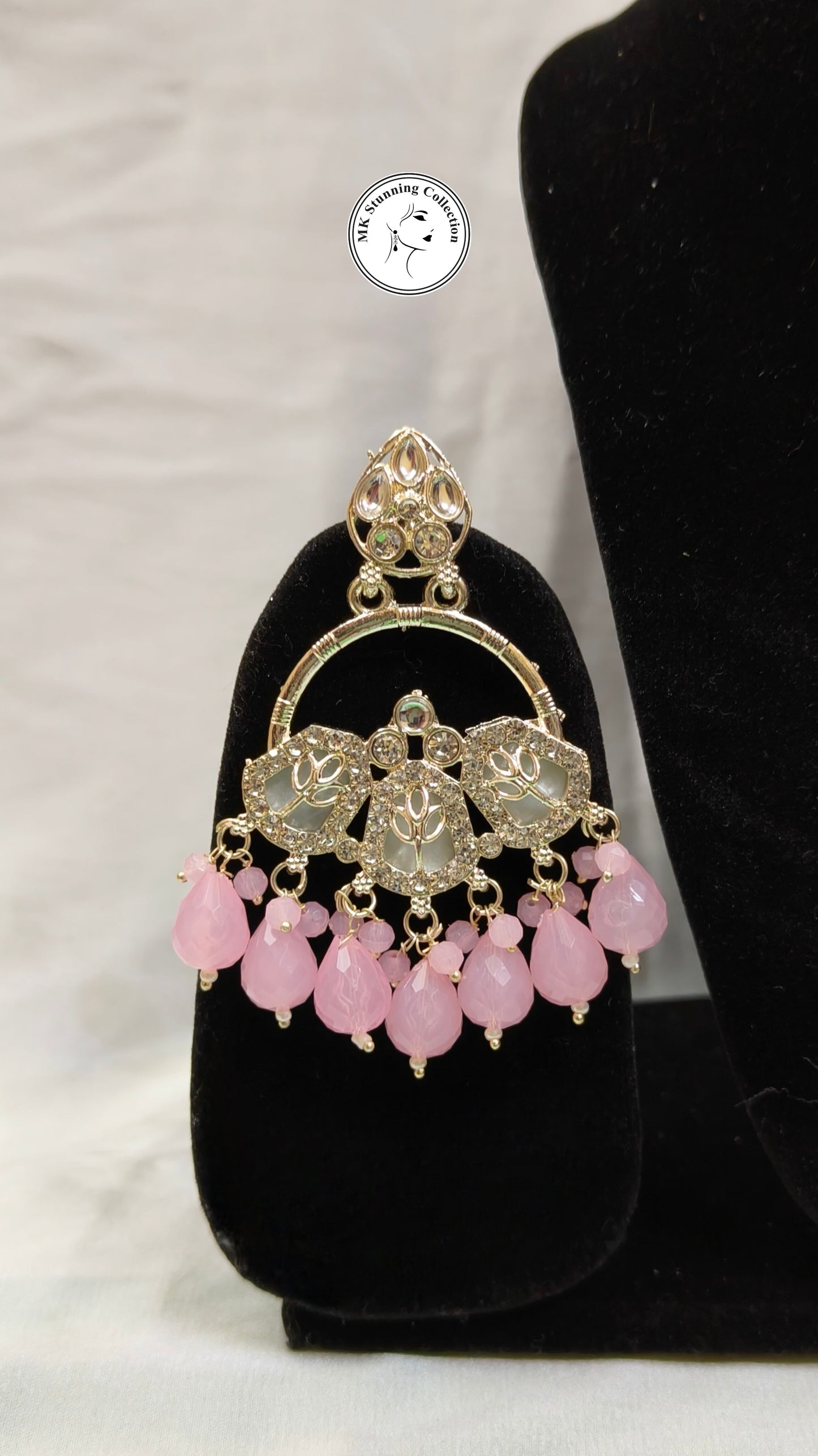 Elegant Pink and Gold Chandelier Earrings