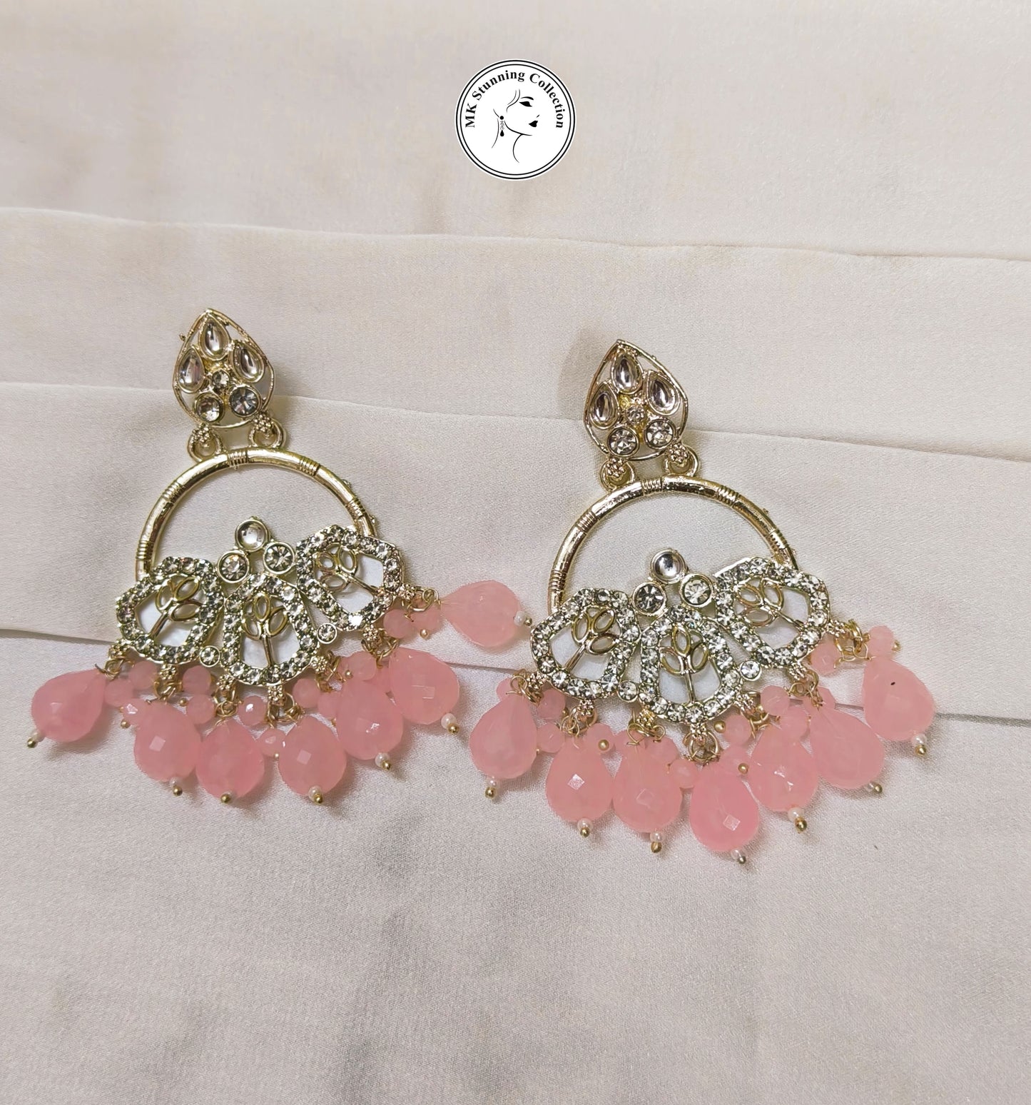 Elegant Pink and Gold Chandelier Earrings