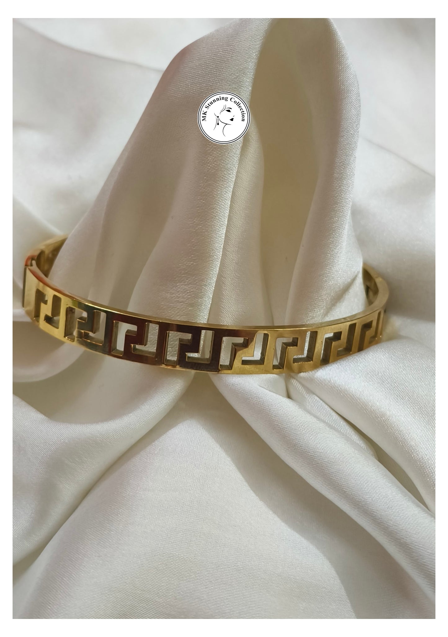 Elegant Gold Greek Key Bangle Bracelet