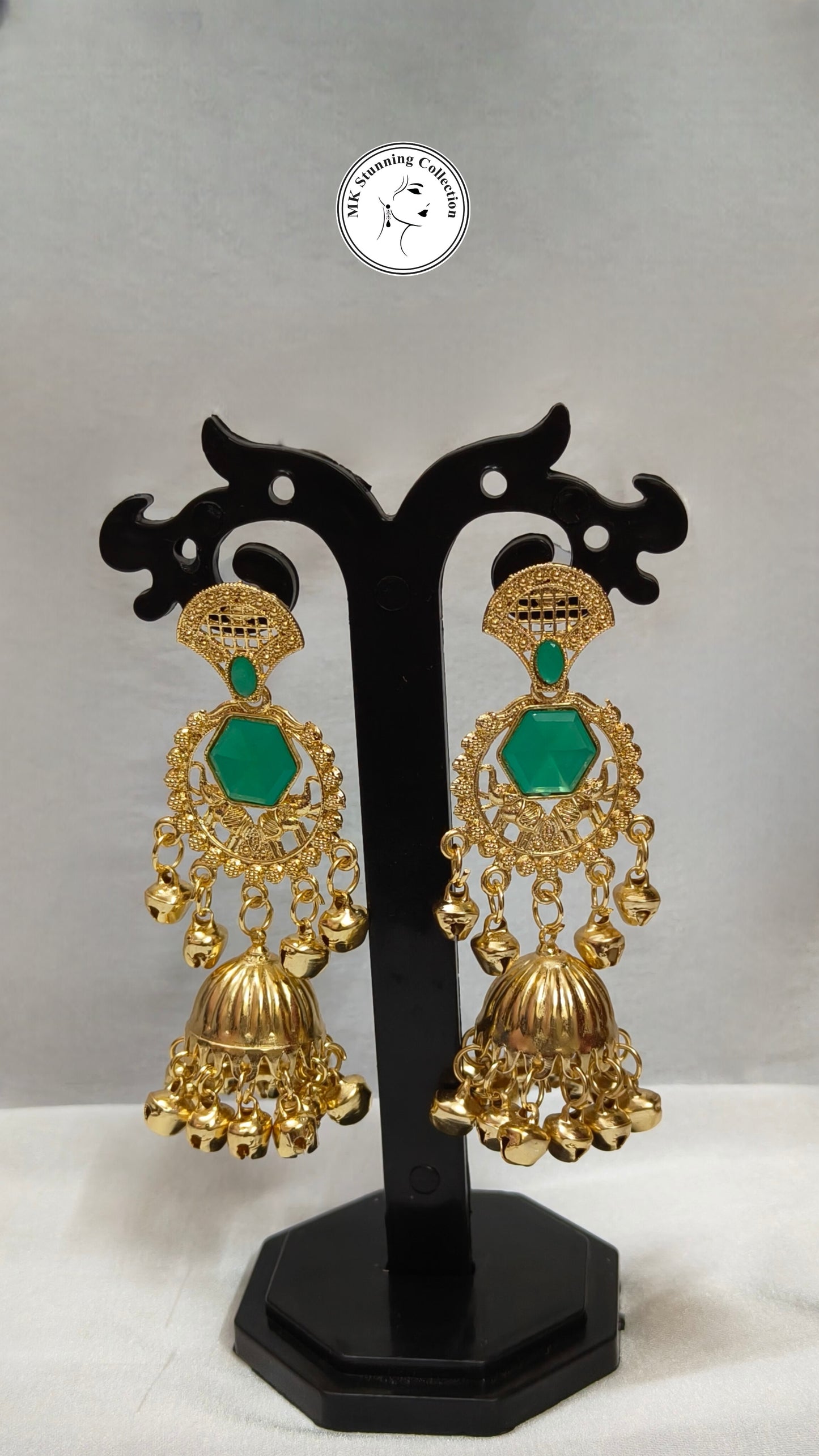 Elegant Green Stone Jhumka Earrings