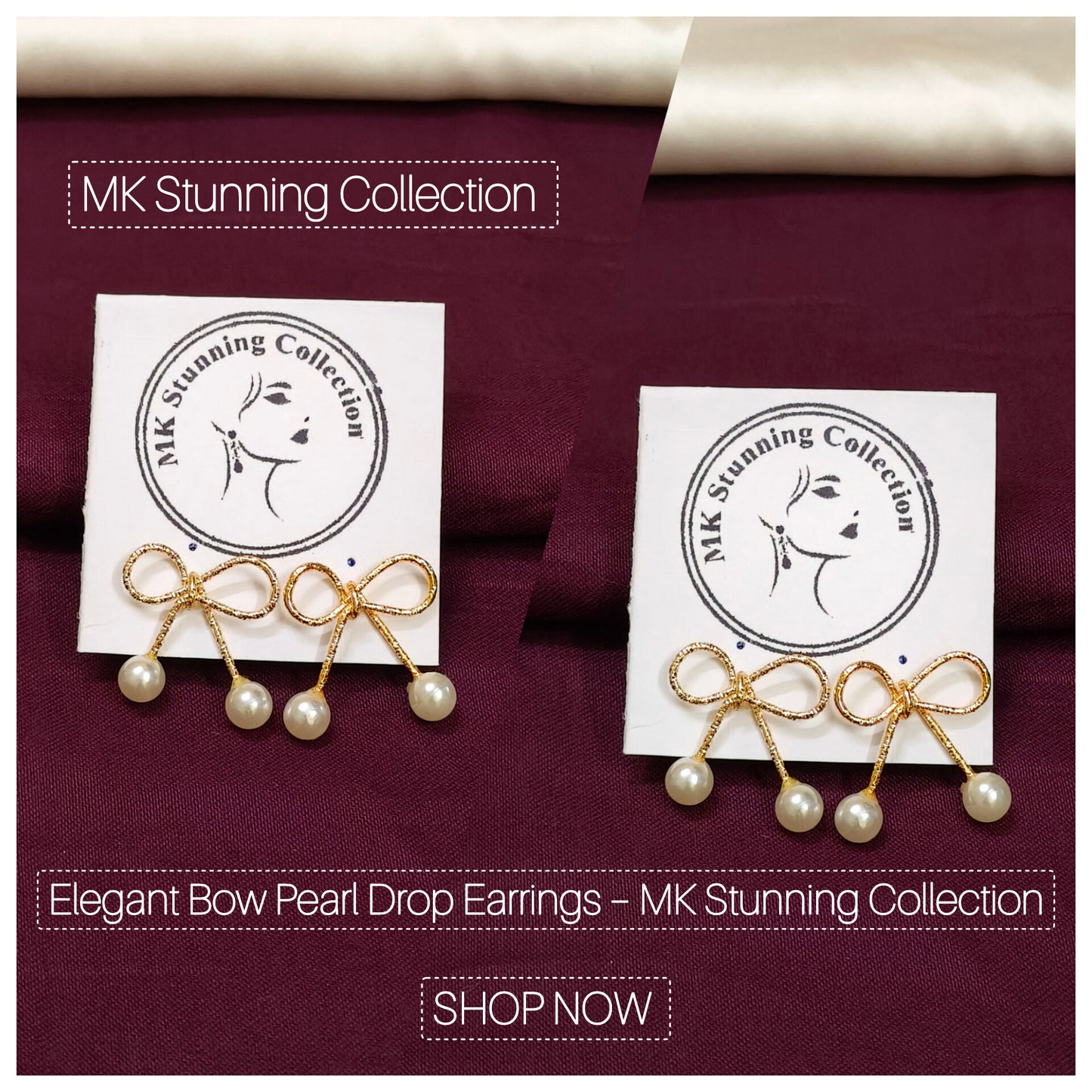 Elegant Bow Pearl Drop Earrings