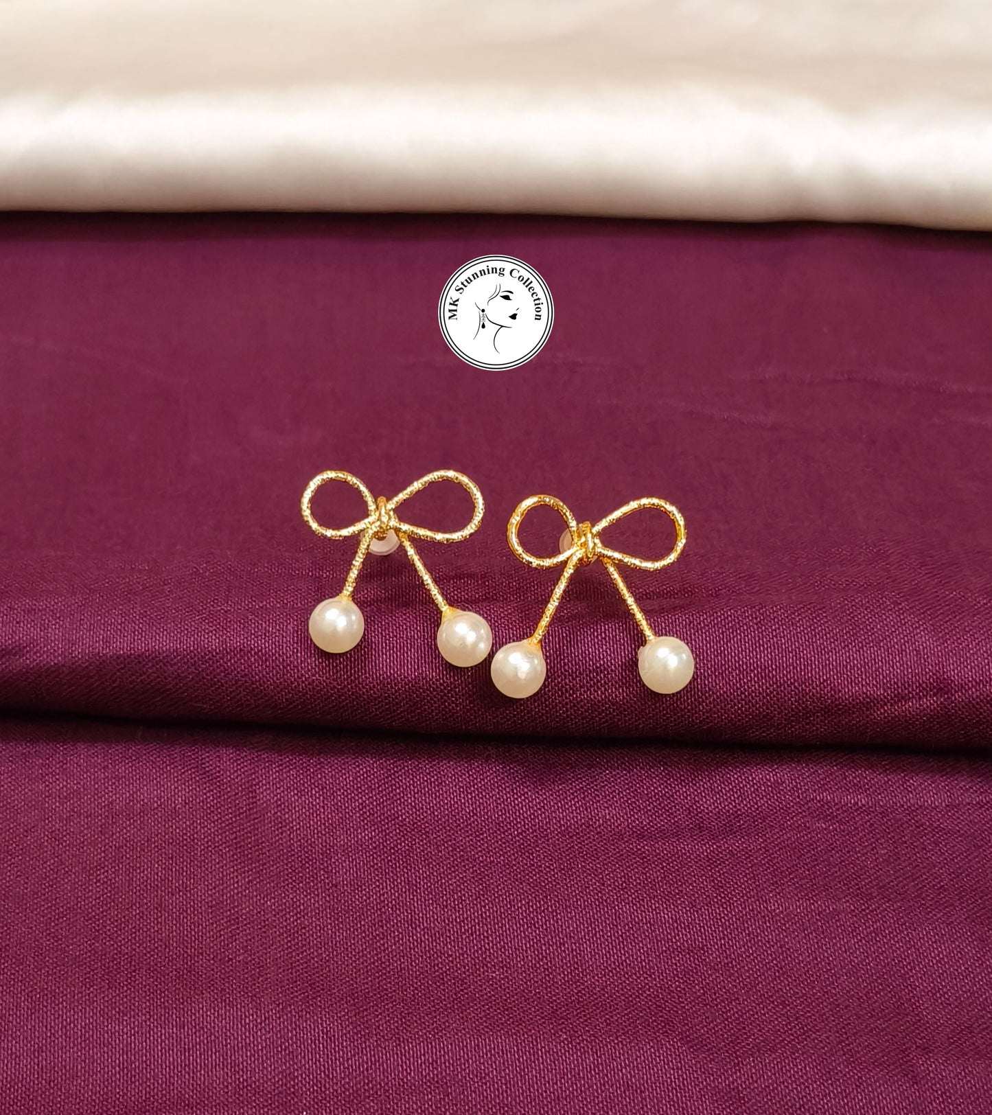 Elegant Bow Pearl Drop Earrings
