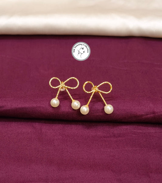 Elegant Bow Pearl Drop Earrings