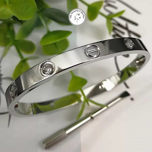 Silver-Tone Crystal-Inlaid Screw Motif Bangle