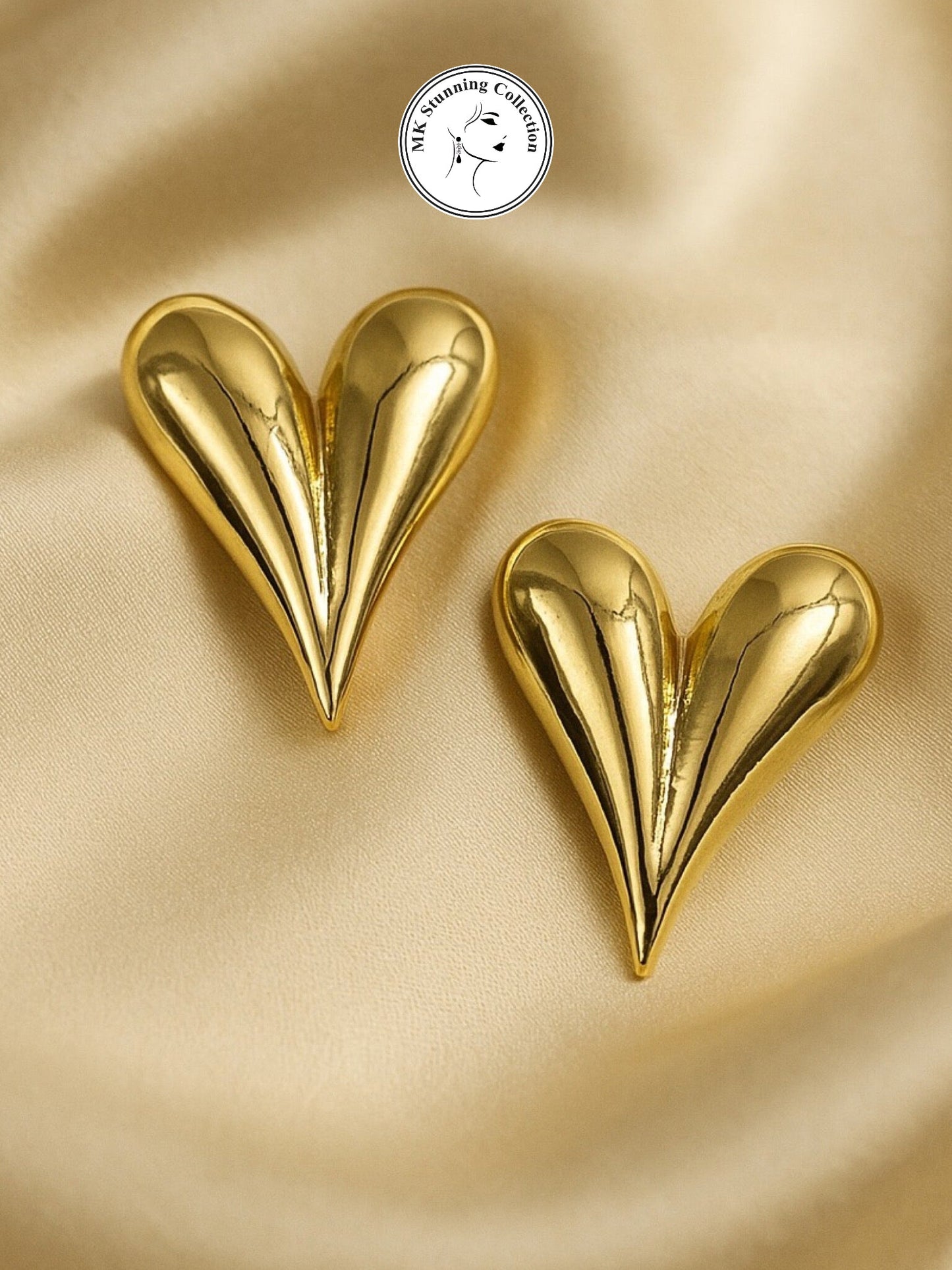 Elegant Gold Heart Statement Earrings