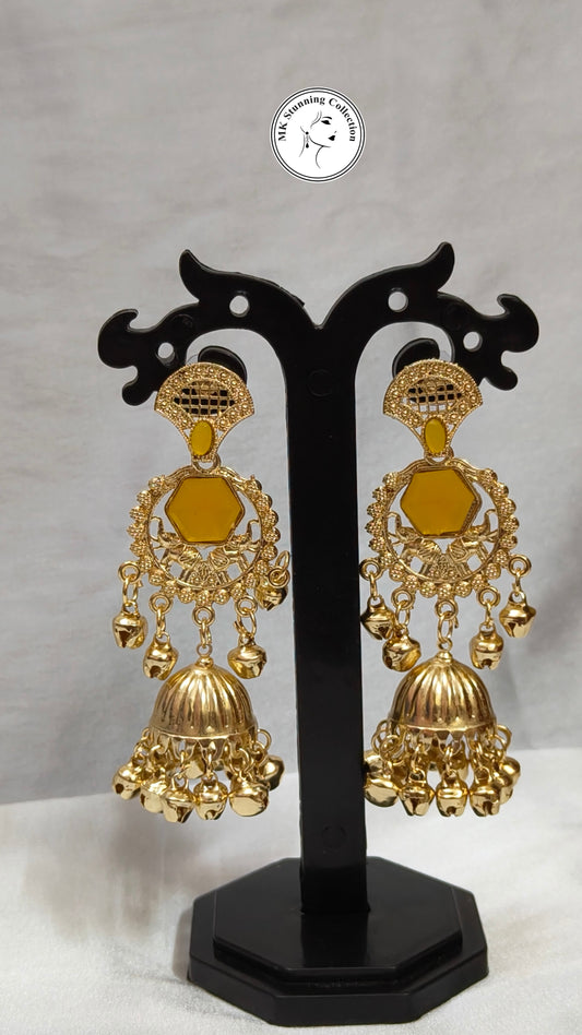 Elegant Yellow Stone Jhumka Earrings